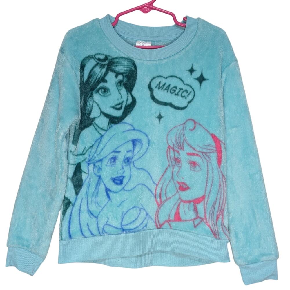 Disney Princess Aqua Blue Long Sleeve Banded Sleeve Hem Sweatshirt Size Small